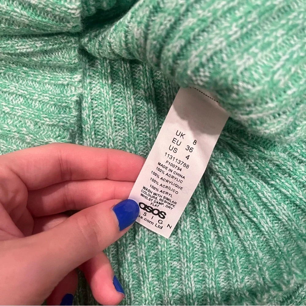 ASOS Design Petite Green Knotted Cutout Floral Long Sleeve Sweater - Picture 7 of 9